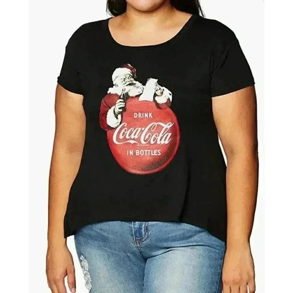 Coca Cola Women's Santa Top, black, Large